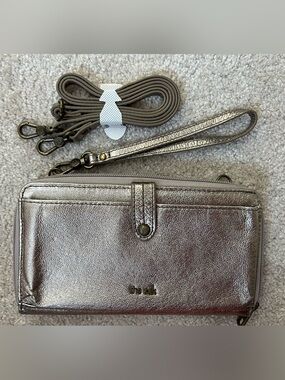 The Sak Metallic Pewter Convertible Wristlet Crossbody